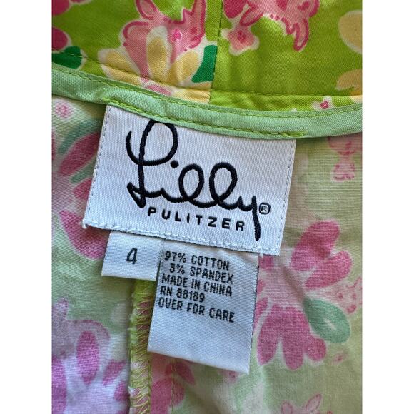Lilly Pulitzer VTG Daisy Floral Mid Rise Capri Pants Cuff Pockets Green Sz 4 - Picture 3 of 7